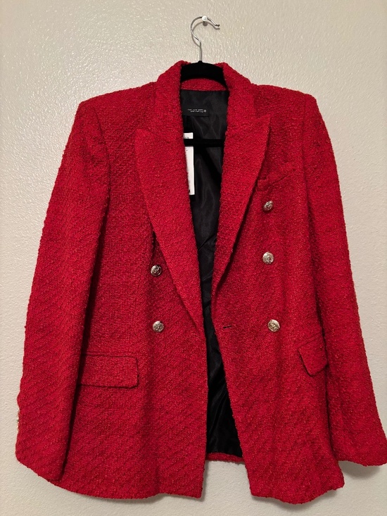 Zara Jackets & Blazers - NWT Zara Red Textured Double-Breasted Blazer Jacket Gold Buttons Size Small